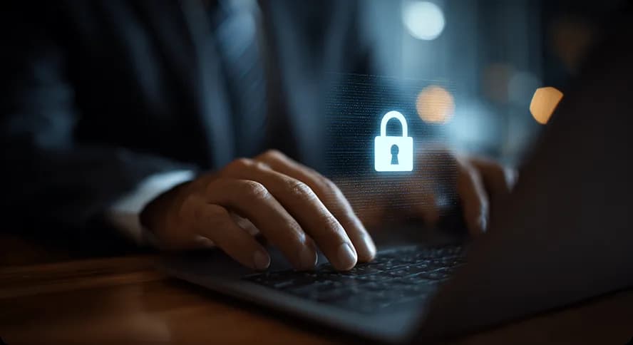Persona usando una computadora de forma segura